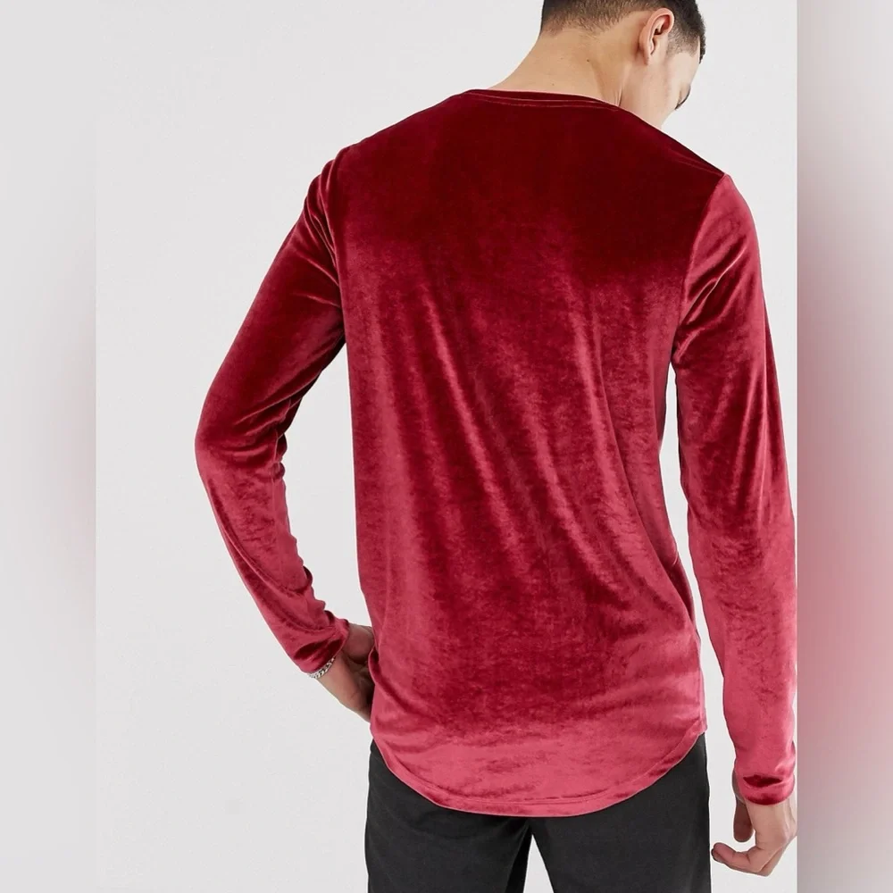 ASOS DESIGN muscle long sleeve t-shirt in burgundy velour with turtleneck - Picture 16 of 16